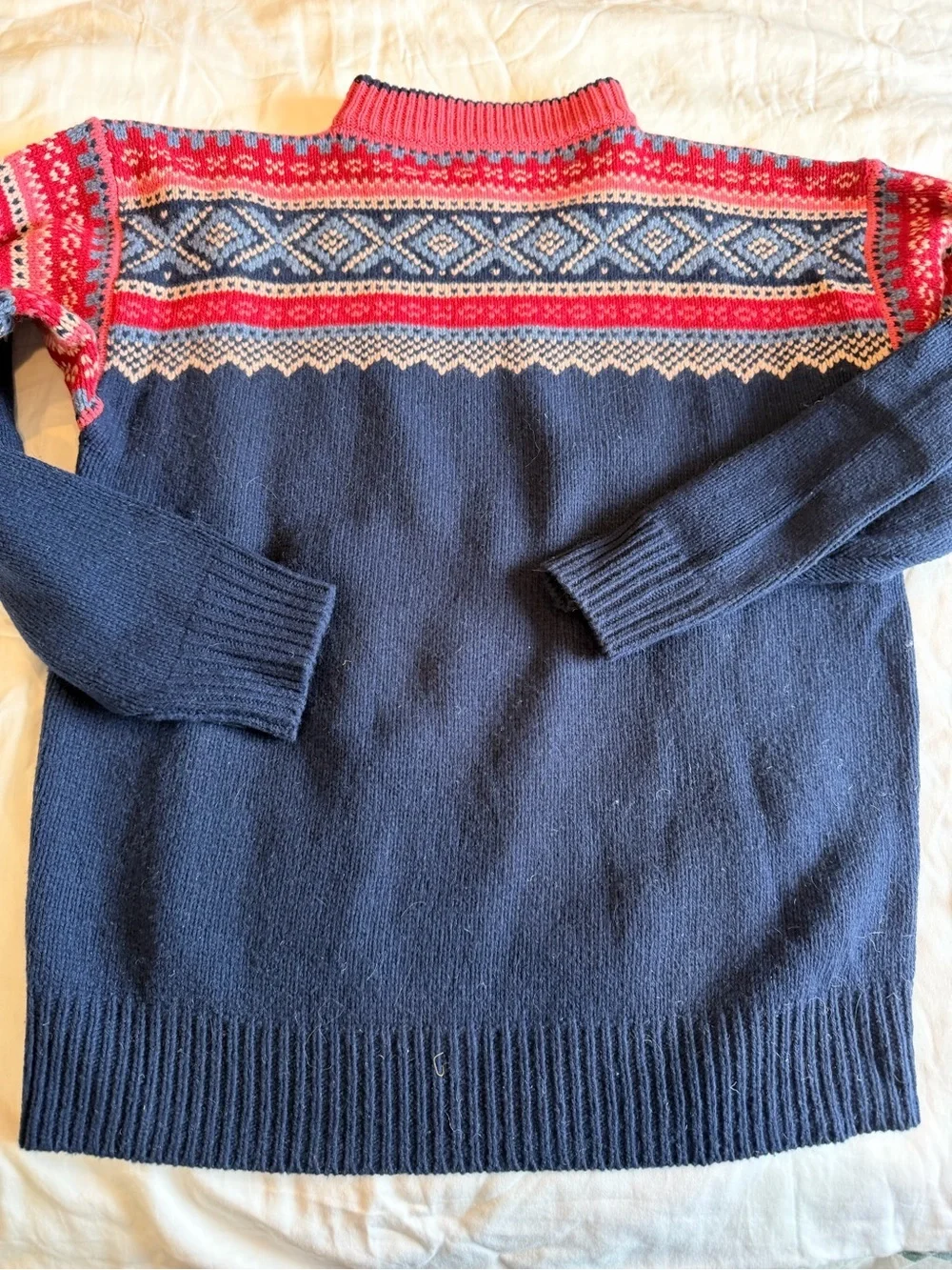 J. Crew Men's Wood Crewneck Sweater with Pink and Cream Fair Isle Pattern